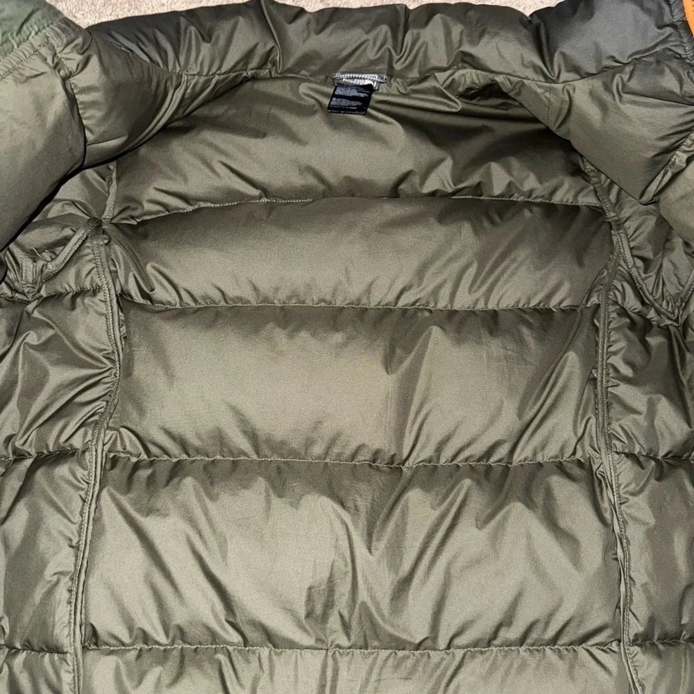The North Face Olive and Black Puffer Jacket with Orange Accents​